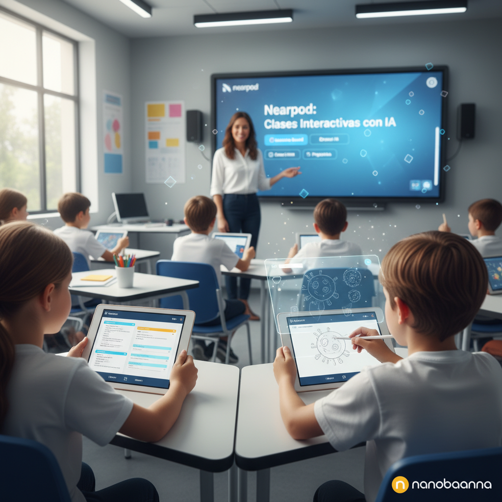 Estudiantes interactuando con Nearpod en diferentes dispositivos