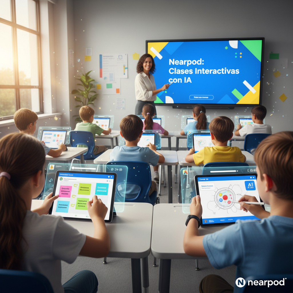 Un profesor guiando una lección en vivo de Nearpod